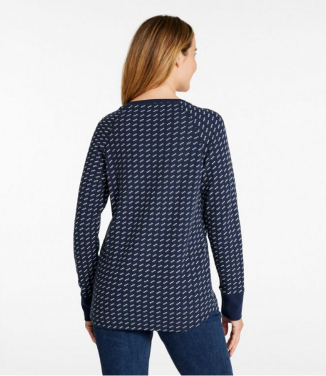 L.L.Bean W's L/S Unshrinkable Mini-Waffle Tee, Crewneck Stripe