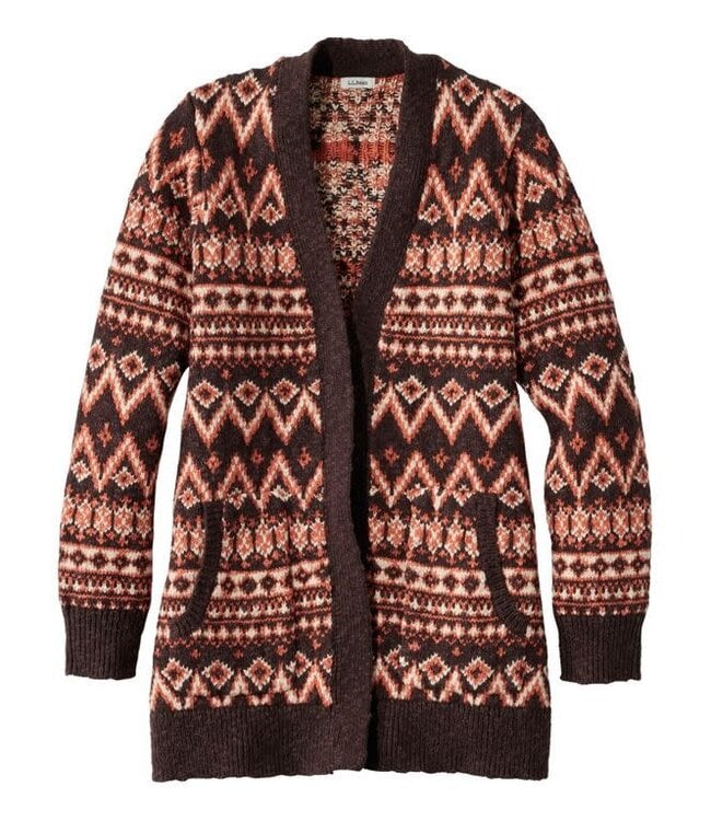 L.L.Bean W's Cotton Ragg Sweater, Open Cardigan Fair Isle