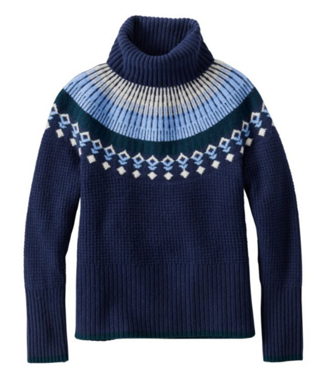 L.L.Bean W's SuperSoft Waffle Sweater, Turtleneck Fair Isle