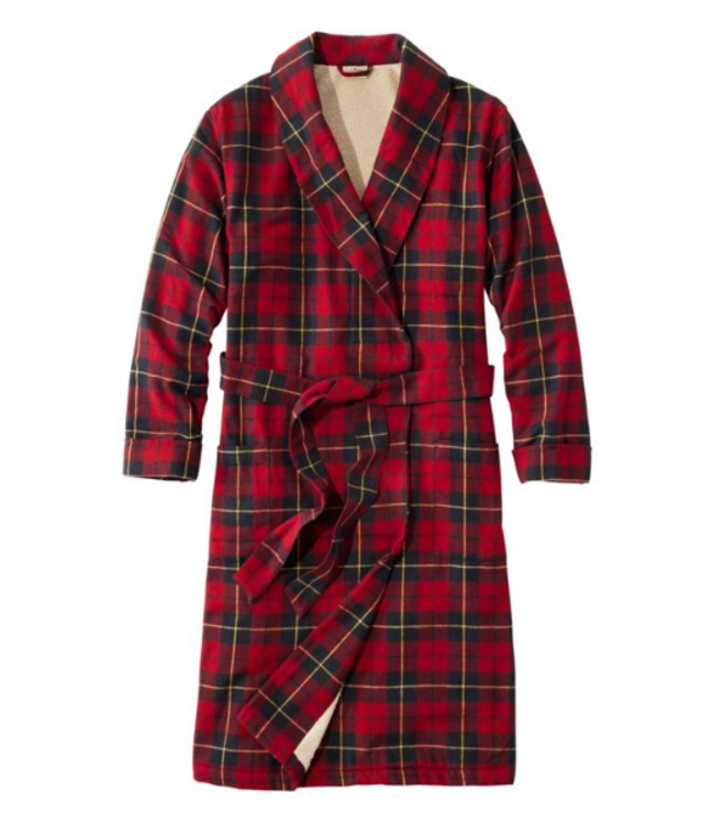 L.L.Bean M's Scotch Plaid Flannel Robe, Sherpa-Lined