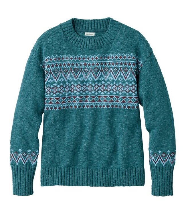 L.L.Bean W's Cotton Ragg Sweater, Crewneck Fair Isle