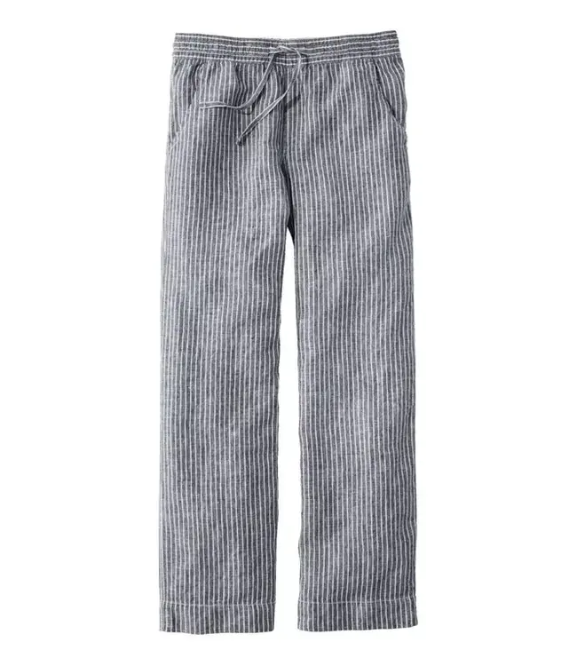 L.L.Bean W's Premium Washable Linen Pull-On Pants, Stripe