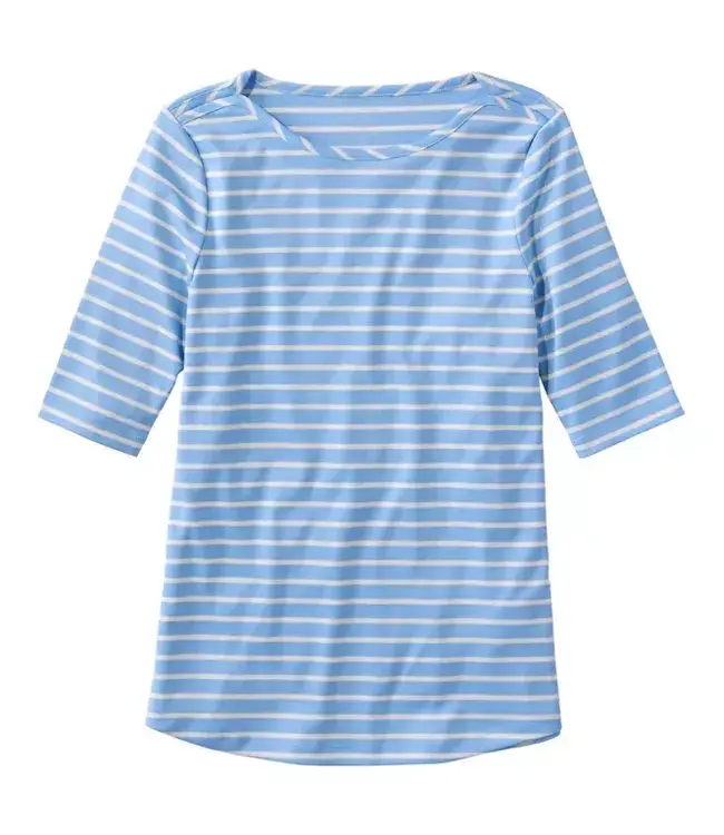 L.L.Bean W's Pima Cotton Tee, Elbow-Sleeve Boatneck Stripe