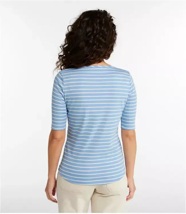 L.L.Bean W's Pima Cotton Tee, Elbow-Sleeve Boatneck Stripe