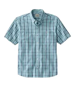 L.L.Bean M's S/S Comfort Stretch® Chambray Shirt, Traditional Untucked Fit, Plaid