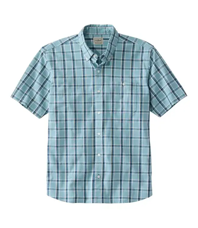 L.L.Bean M's S/S Comfort Stretch® Chambray Shirt, Traditional Untucked Fit, Plaid