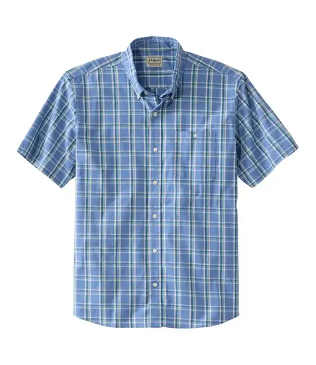 L.L.Bean M's S/S Comfort Stretch® Chambray Shirt, Traditional Untucked Fit, Plaid