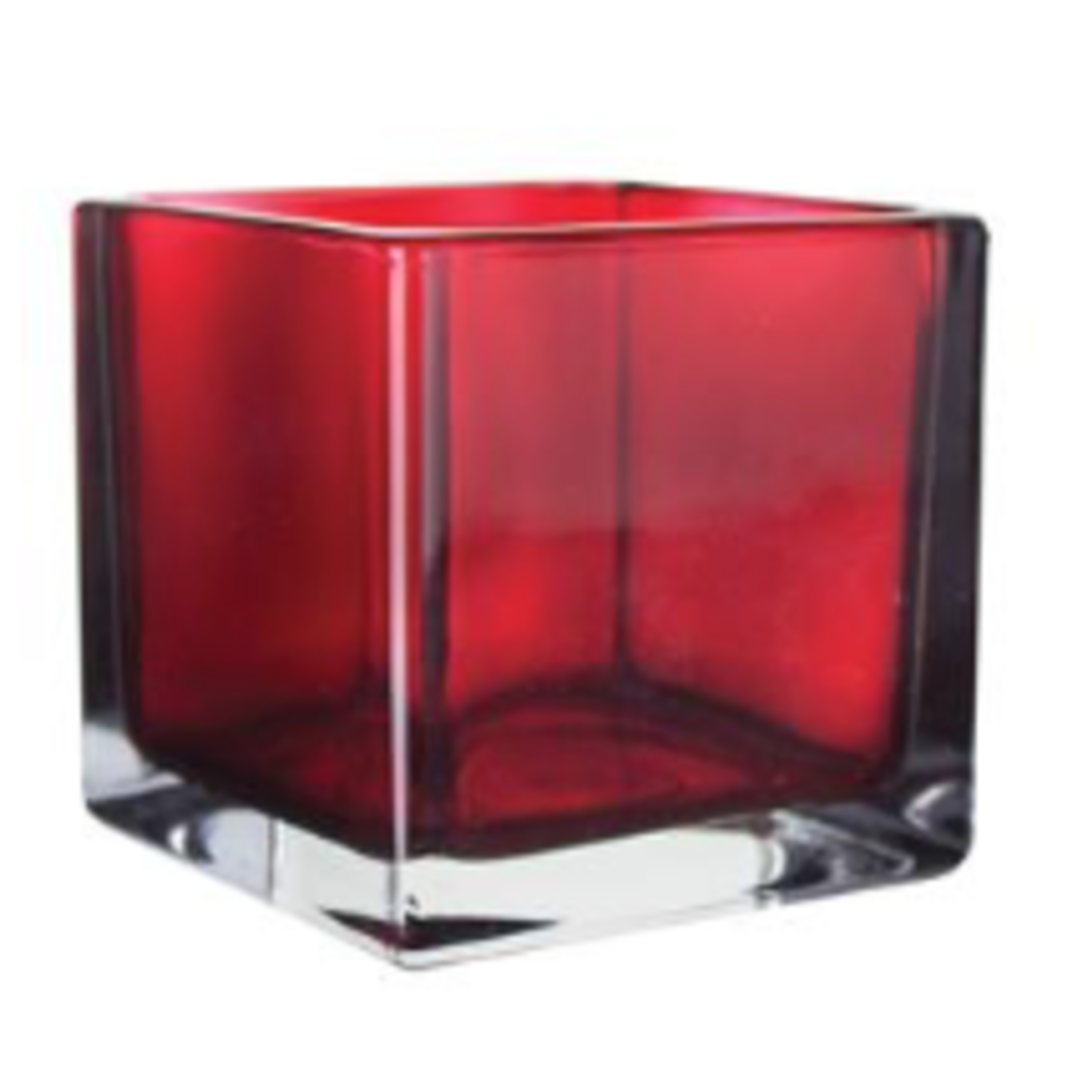 4" X 4" X 4" RED GLASS SQUARE VASE CUBE, CAN ALSO BE USED AS A VOTIVE