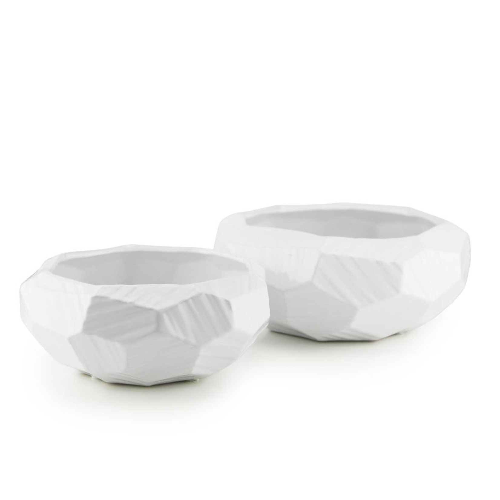 H-3.25" D-7.75" Open-6.25" WHITE GLOSSY GEOMETRIC CERAMIC