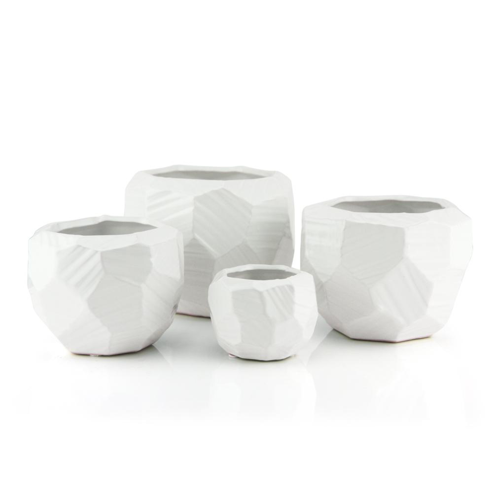H-4.25" D-5.25"x5.25" Open-3.75" WHITE GLOSSY GEOMETRIC CERAMIC