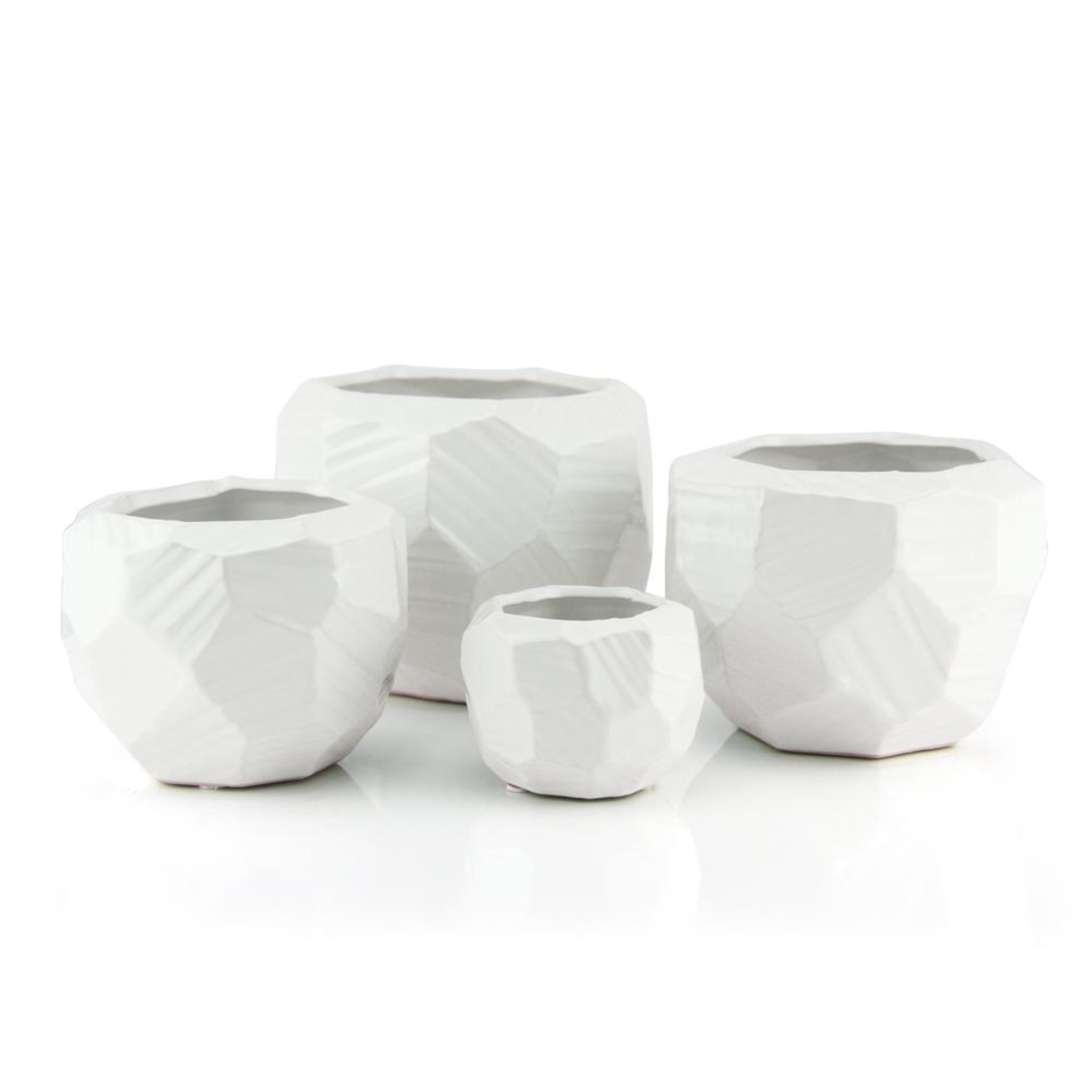 H-2.75" D-4"x4" Open-2.5" WHITE GLOSSY GEOMETRIC CERAMIC