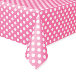 Plastic Tablecover 54"" x 108"" HOT PINK POKA DOTS reg $2.72