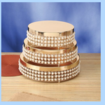 4.75”H X 12”D  ROUND METAL CAKE STAND W/ PEARLS
