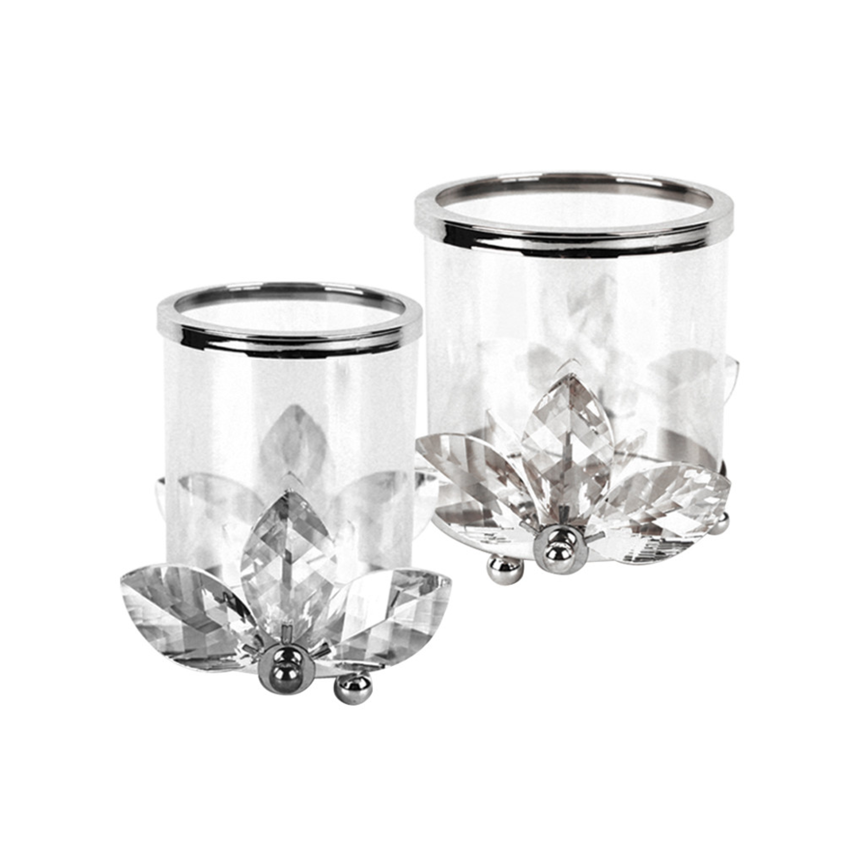 50% off $27.99 now $13.99 H- 4.5"  D- 6” CRYSTAL PETAL CANDLEHOLDER SILVER