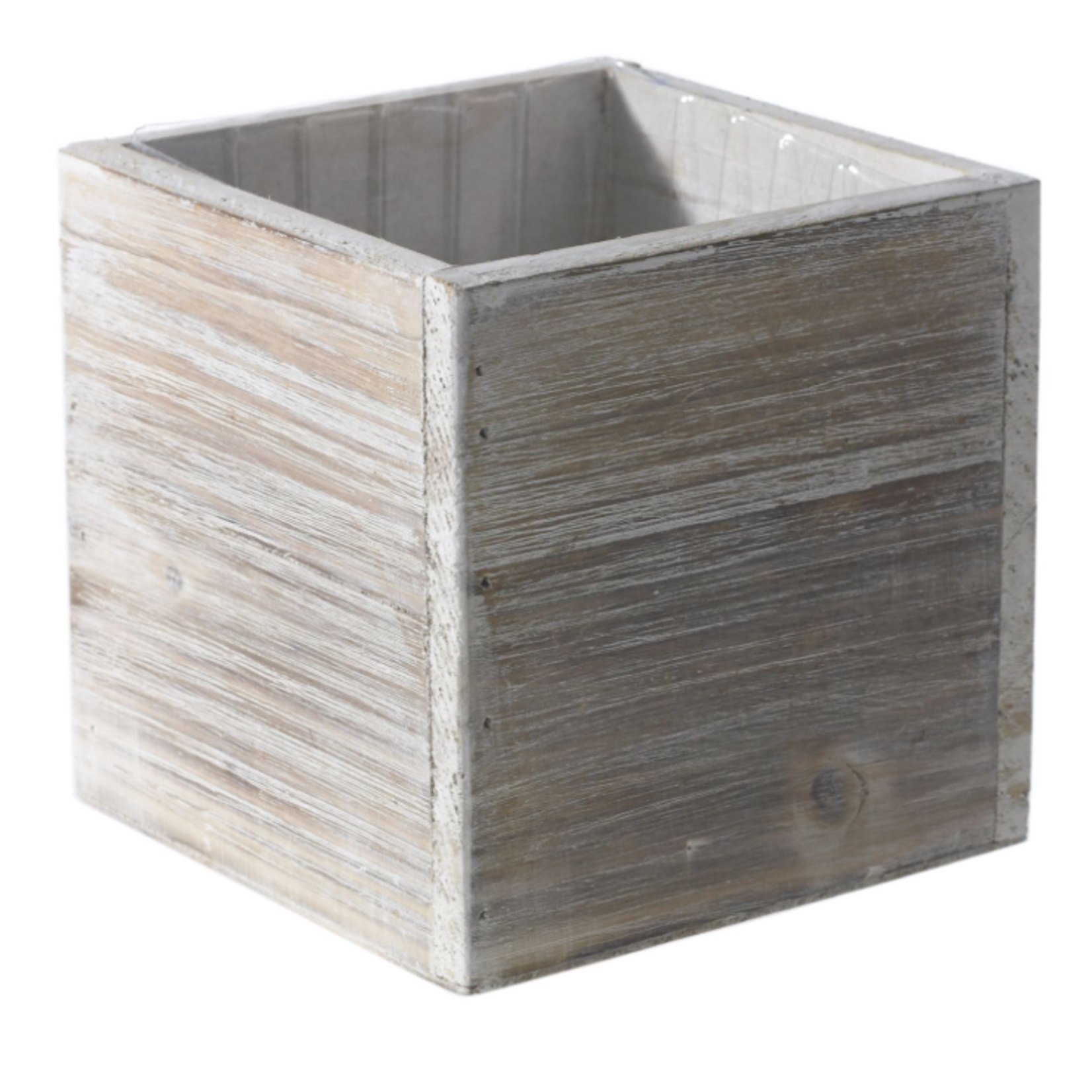 5” X 5” X 5” CUBE WHITE WASH WOODLAND PLANTER (AD)