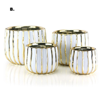 H-6" D-7" Top-6.25" WHITE W/ SHINNY GOLD CERAMIC