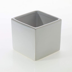 6”h x 7” x 7” SATIN MATTE WHITE CERAMIC CUBE/SQUARE VASE POT