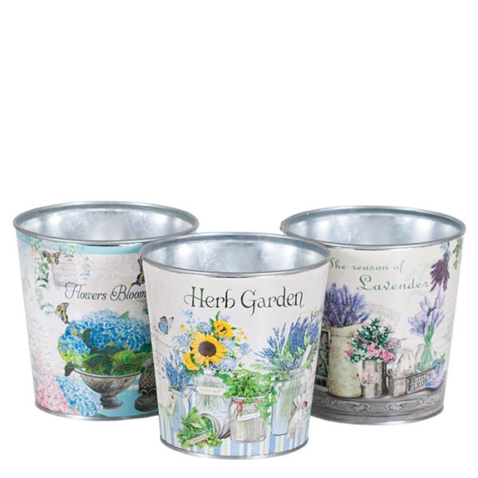 4.5’’ ROUND METAL WILDFLOWER METAL  PLANTER (price per each, box has asst.)