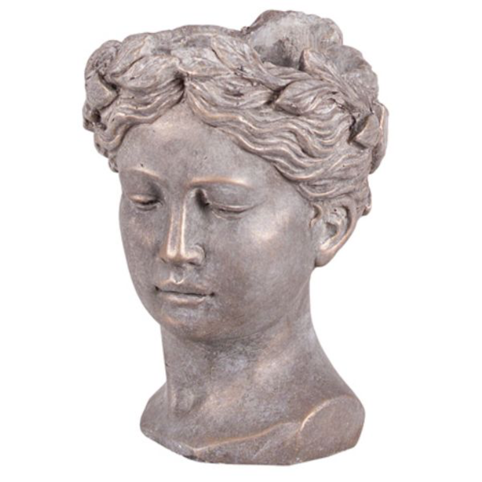 CEMENT WOMEN STONE HEAD 8.5”H X 6.25" X 6" (4" OPENING)