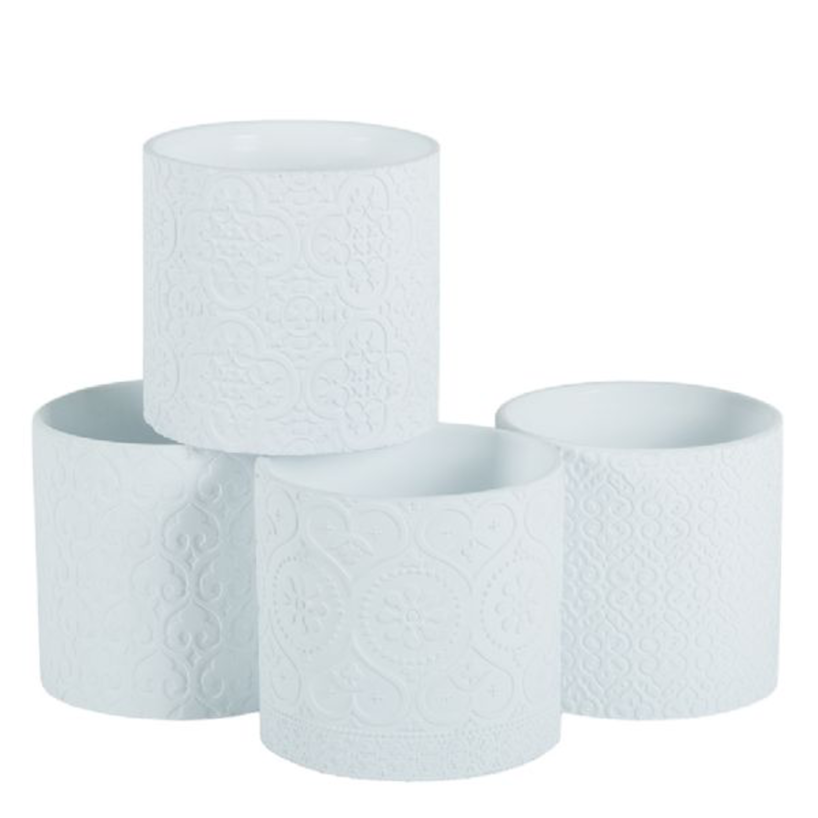 6" X 6" WHITE CEMENT EMBOSSED CYLINDER