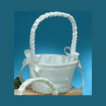 9"H X 5" WHITE FABRIC BASKET W PEARLS