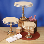 ROUND METAL STAND W PEARLS  11 X 11.75’’