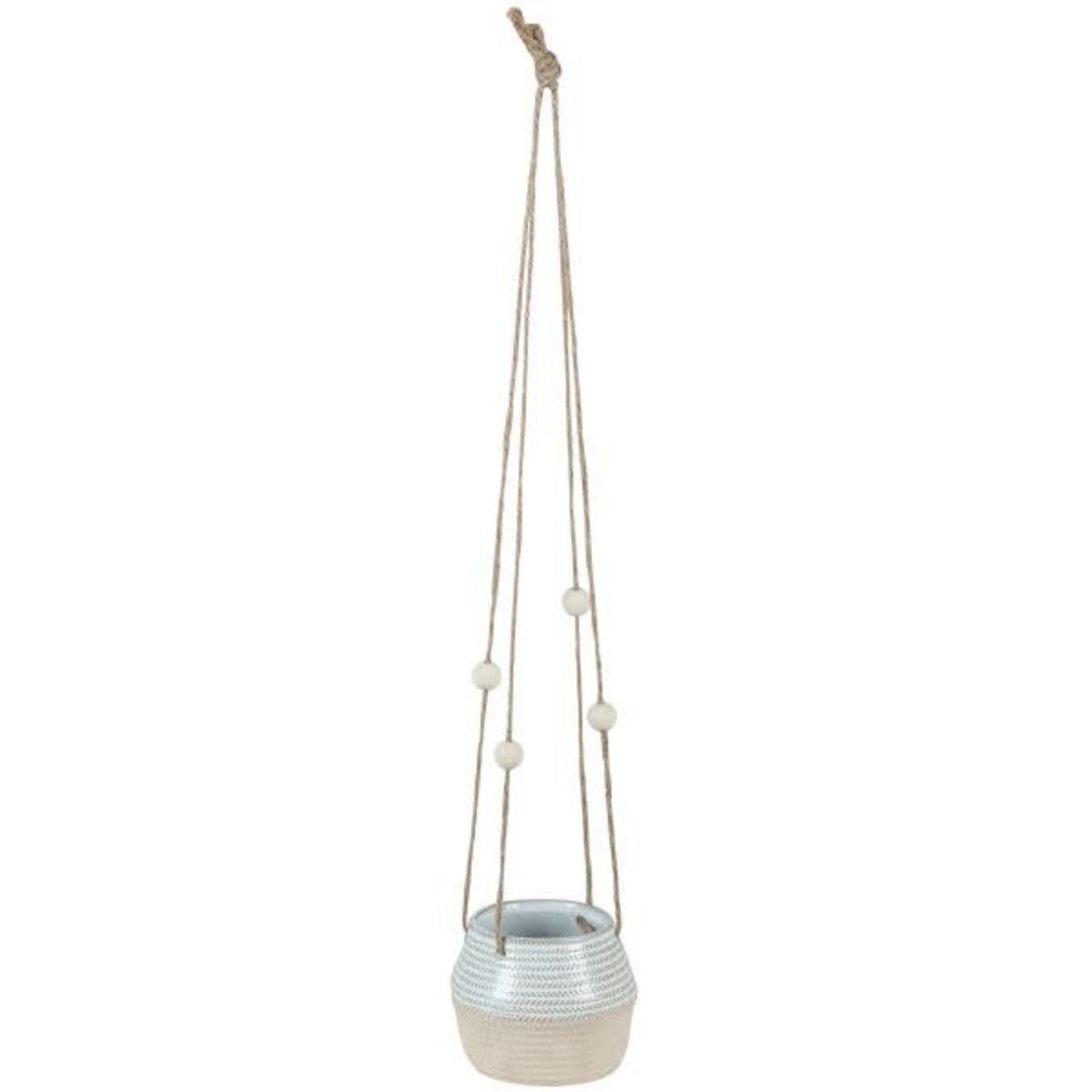9.5"D x 6.5"h 24" ROUND HANGING POTTERY W ROPE, REG $7.99