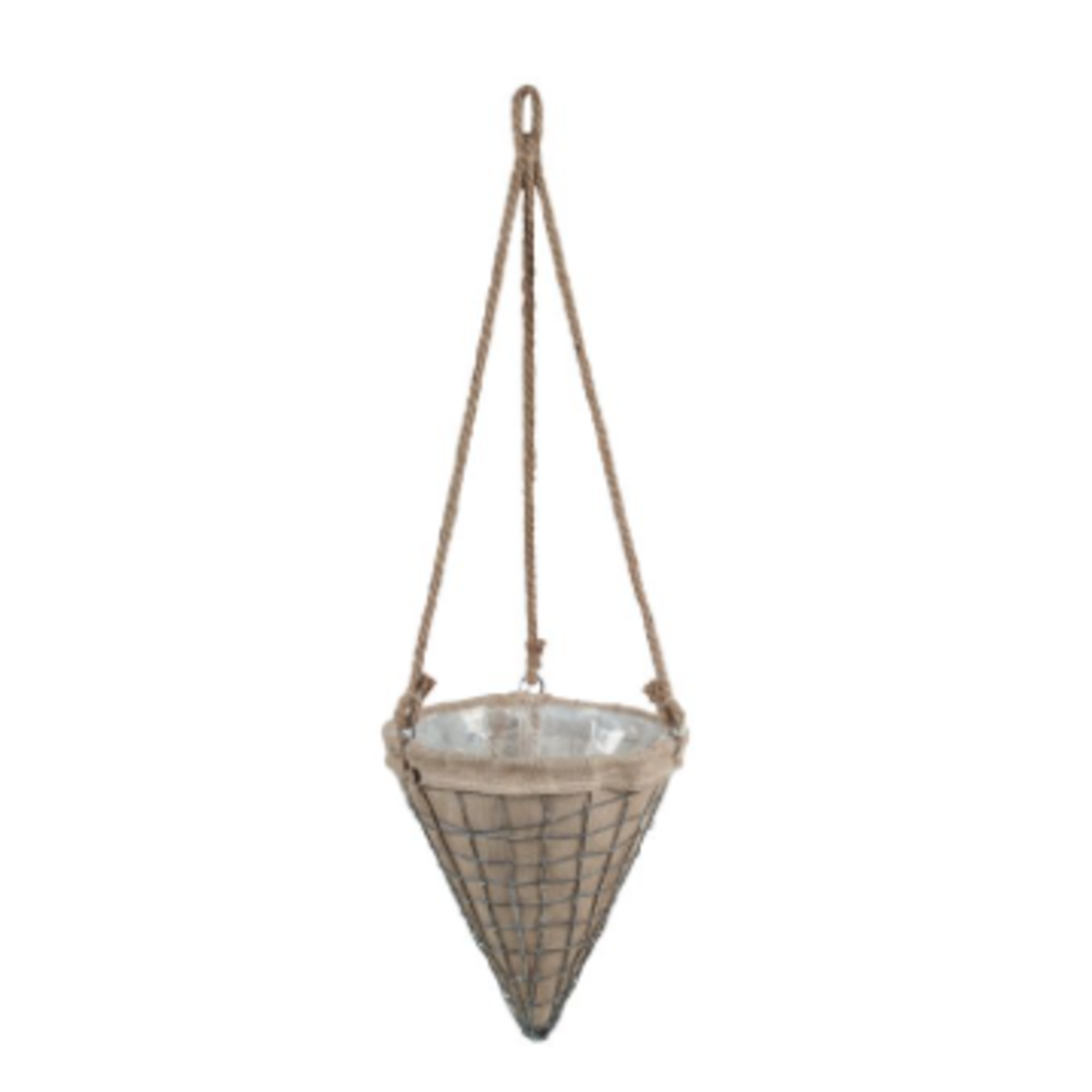 10.5"d x 12"h x 24"rope CONE METAL WIRE HANG WITH BURLAP, reg $12.99
