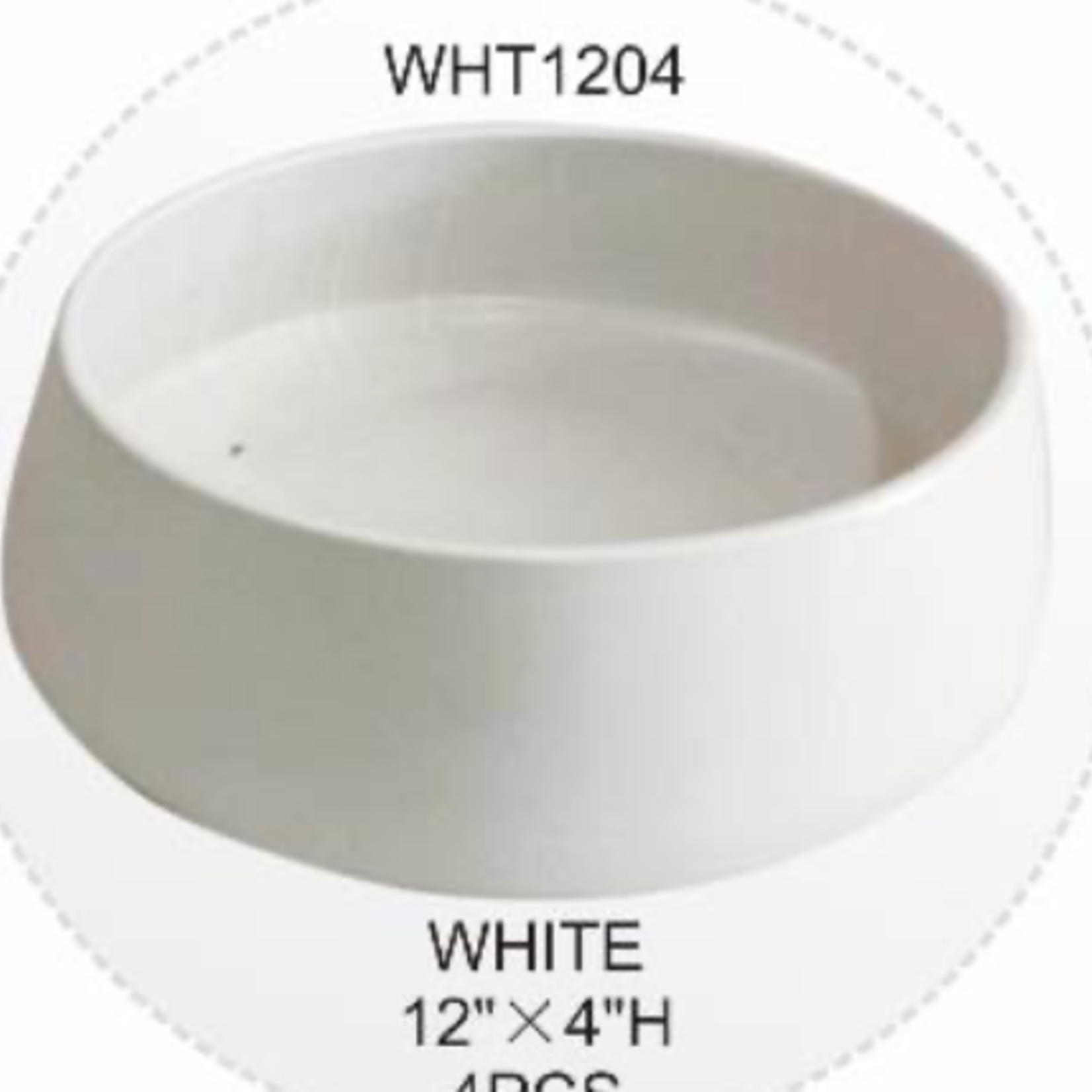 4.75”H X 10.5”OPEN X 12”W WHITE LOW CERAMIC BOWL