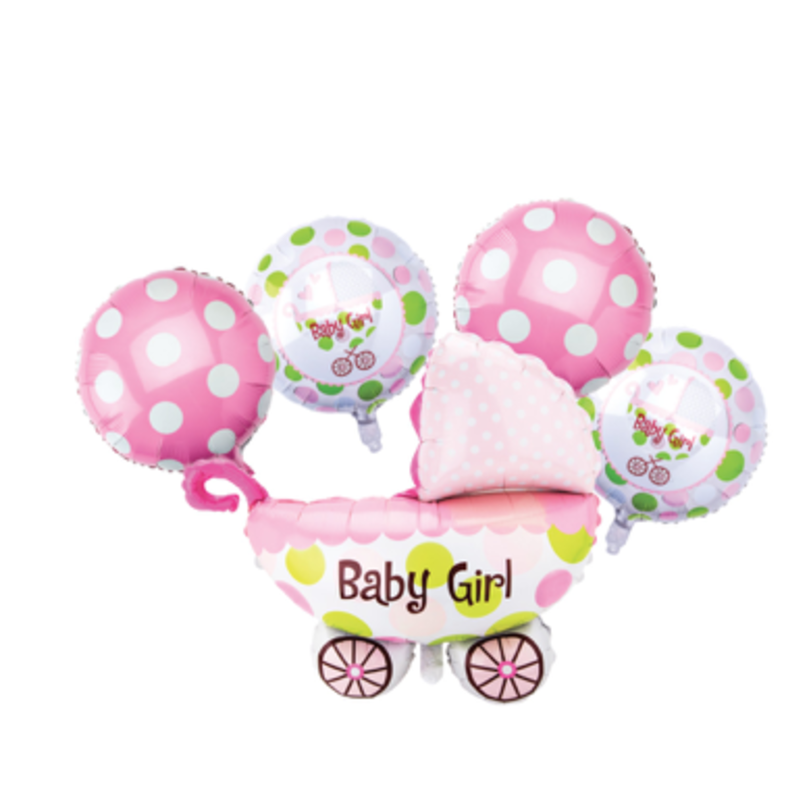 BABY GIRL BALLOON SET, 5 PC, 24" x 23" 1 Balloon; 13" x 13" 4 Balloons