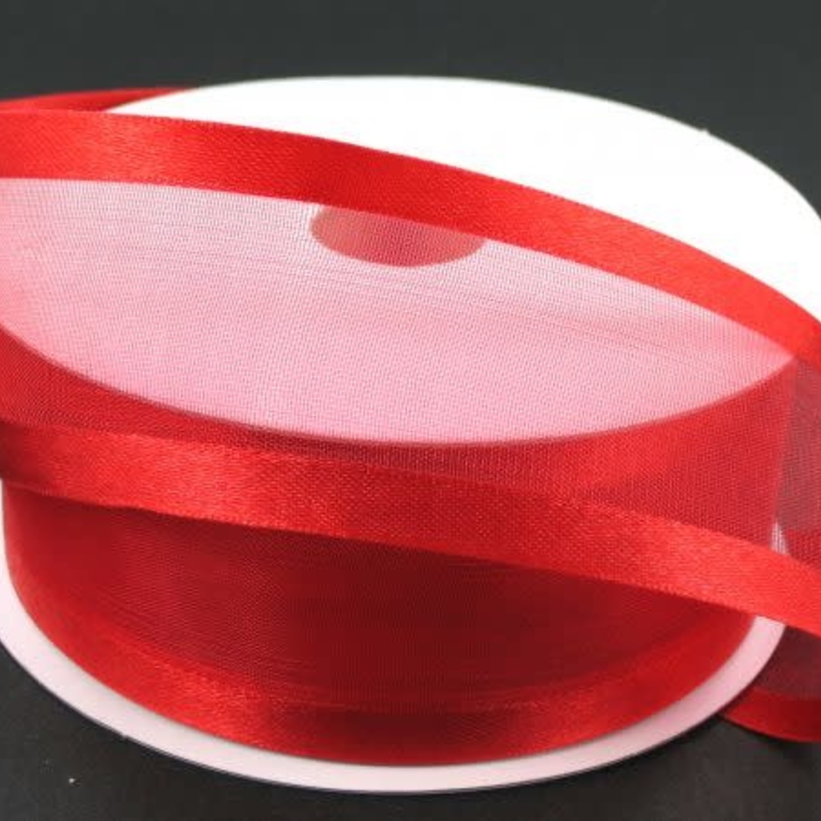 SHEER CHIFFON RIBBON SATIN EDGE 1.5"" x 25 YD RED