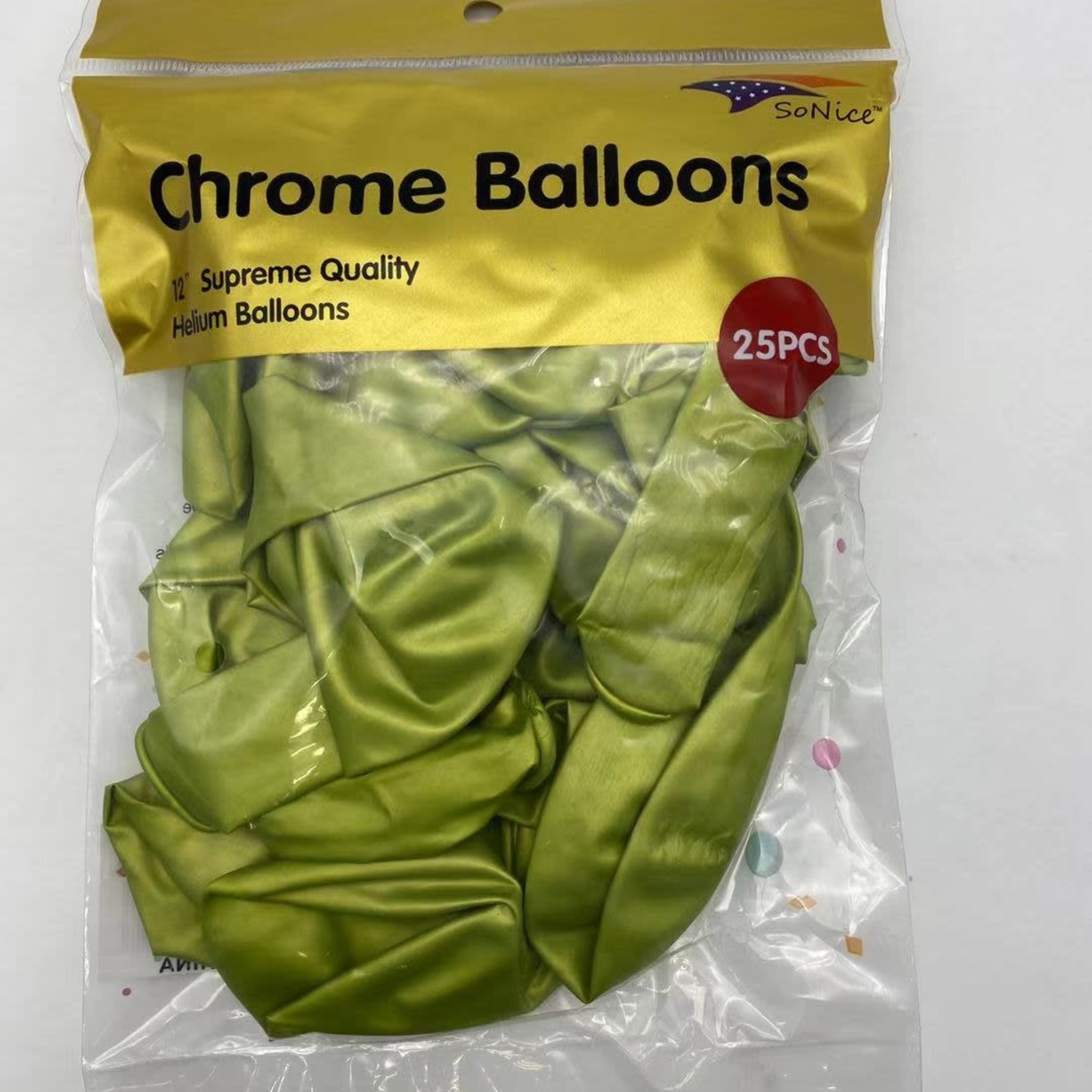 25 CT GREEN CHROME BALLOONS, 12 ''