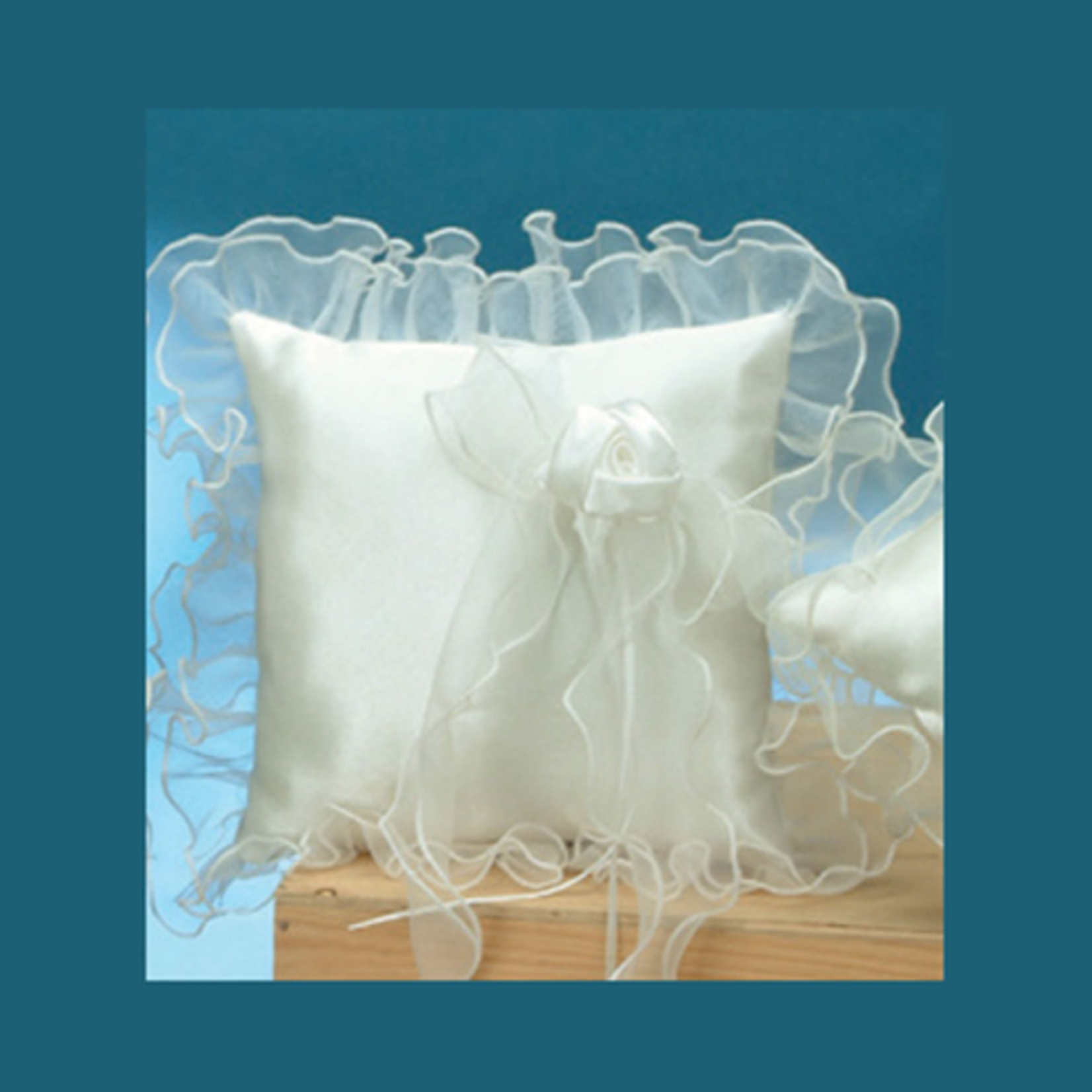 7'' SQUARE WHT PLLW WITH ORGANZA, REG $8.99, 50%  OFF