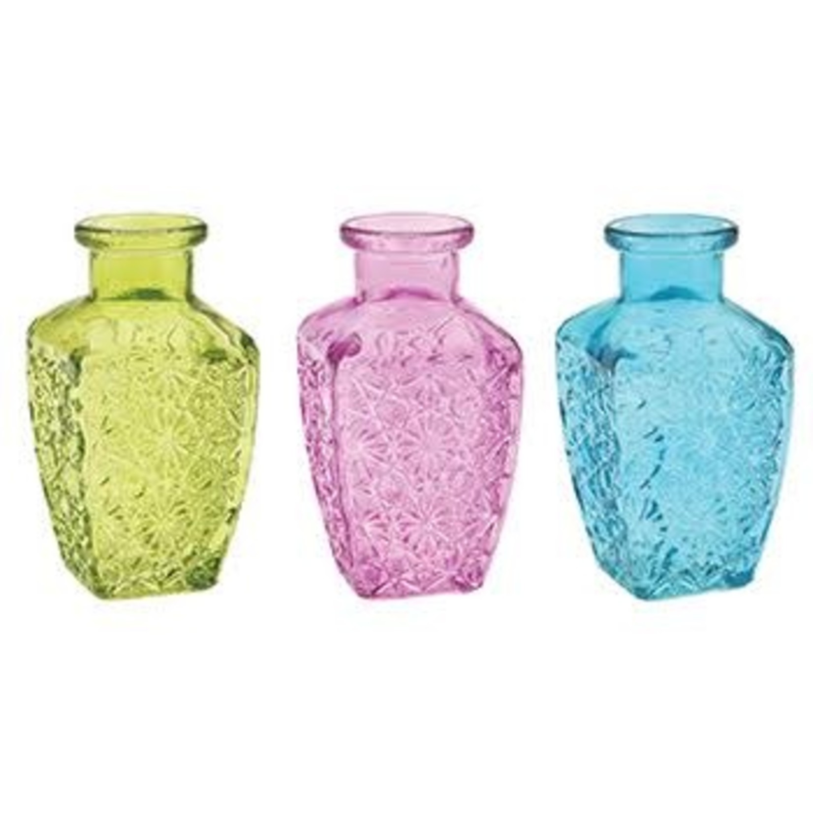 50% OFF WAS $3.50 NOW $1.75 5”H SQ SPRING EMB GLASS VASE