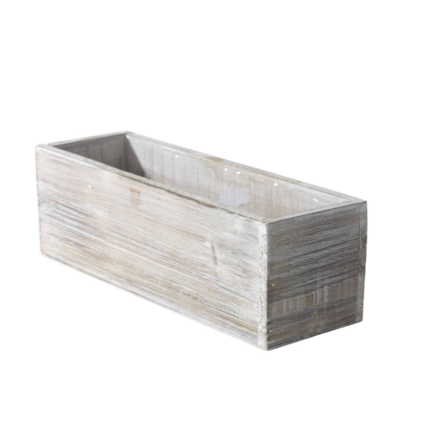 4”H X 12”L X 4” WHITE WASH LOW RECTANGLE WOODLAND PLANTER (AD)