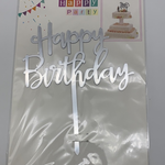 "HAPPY BIRTHDAY" SILVER ACRYLIC CAKE TOPPER