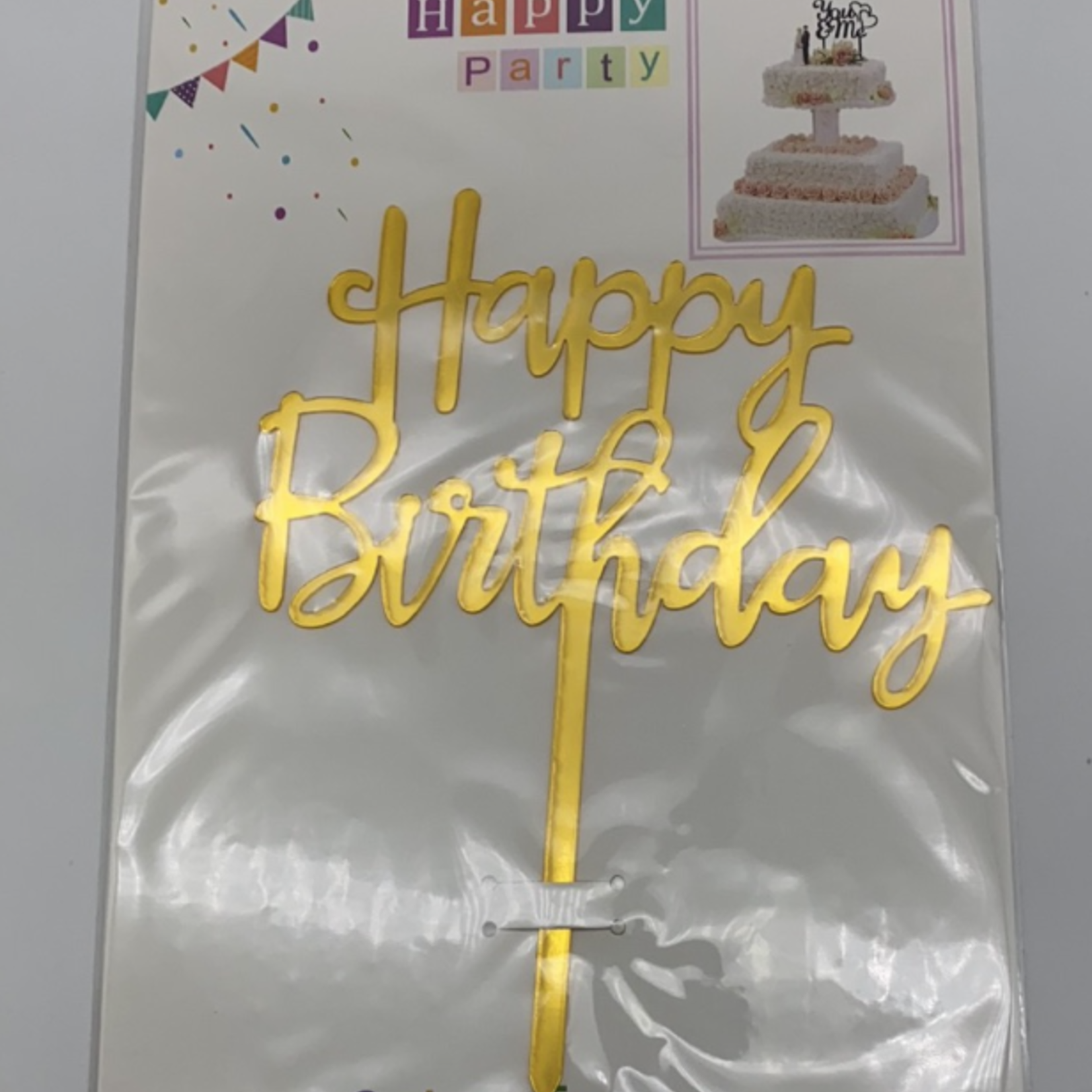 "HAPPY BIRTHDAY" ROSE GOLD ACRYLIC CAKE TOPPER