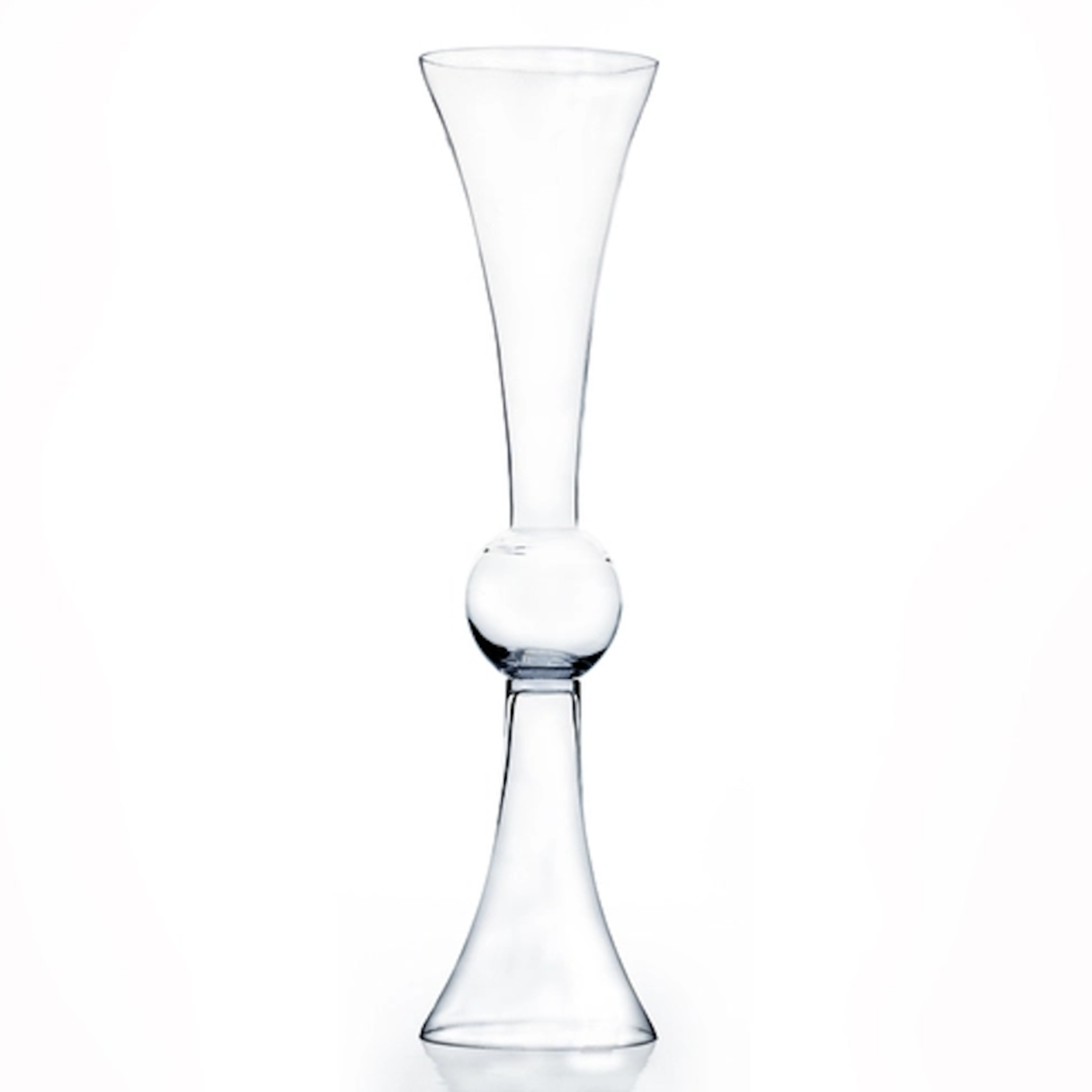 30”H X 7.5". Base: 7" Clear Reversible Latour Trumpet Vase
