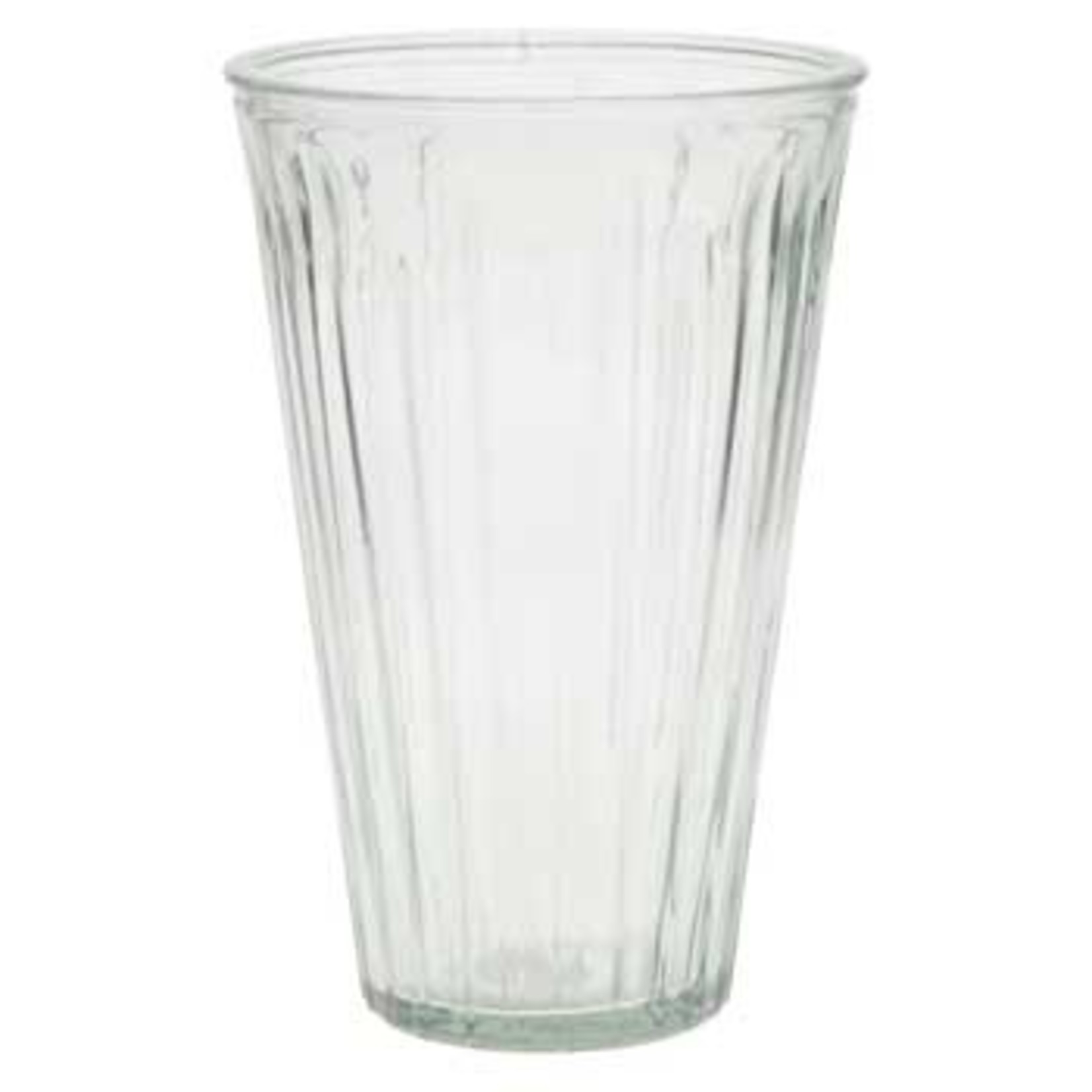 10”H X 6” RIBBED  TAPERED GLASS CYLINDER VASE