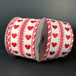 WHITE/RED GLITTER HEARTS RIBBON 2.5'' X 10 YDS