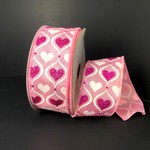 1.5”X10YARDS PINK SATIN/WHITE WITH PINK-GLITTER HOUR GLASS HEARTS,