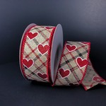 1.5"X10Y  NAT LIN/RED GLIT HRTS-ARGYLE, REG $6.99