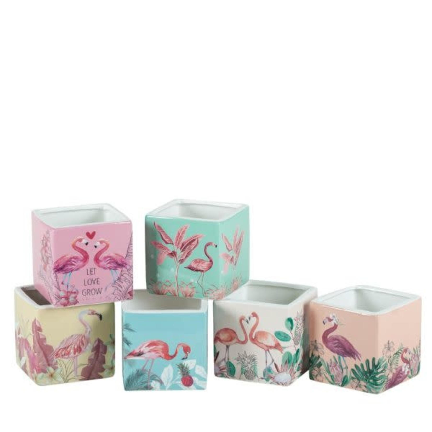 40% off was $7 now $4.19. 3.5" X 3.5" X 3.5" SQUARE CERAMIC FLAMINGO POTTERY  (12)