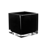 5"H X 5" X 5" BLACK GLASS SQUARE VASE CUBE, CAN ALSO BE USED AS A VOTIVE