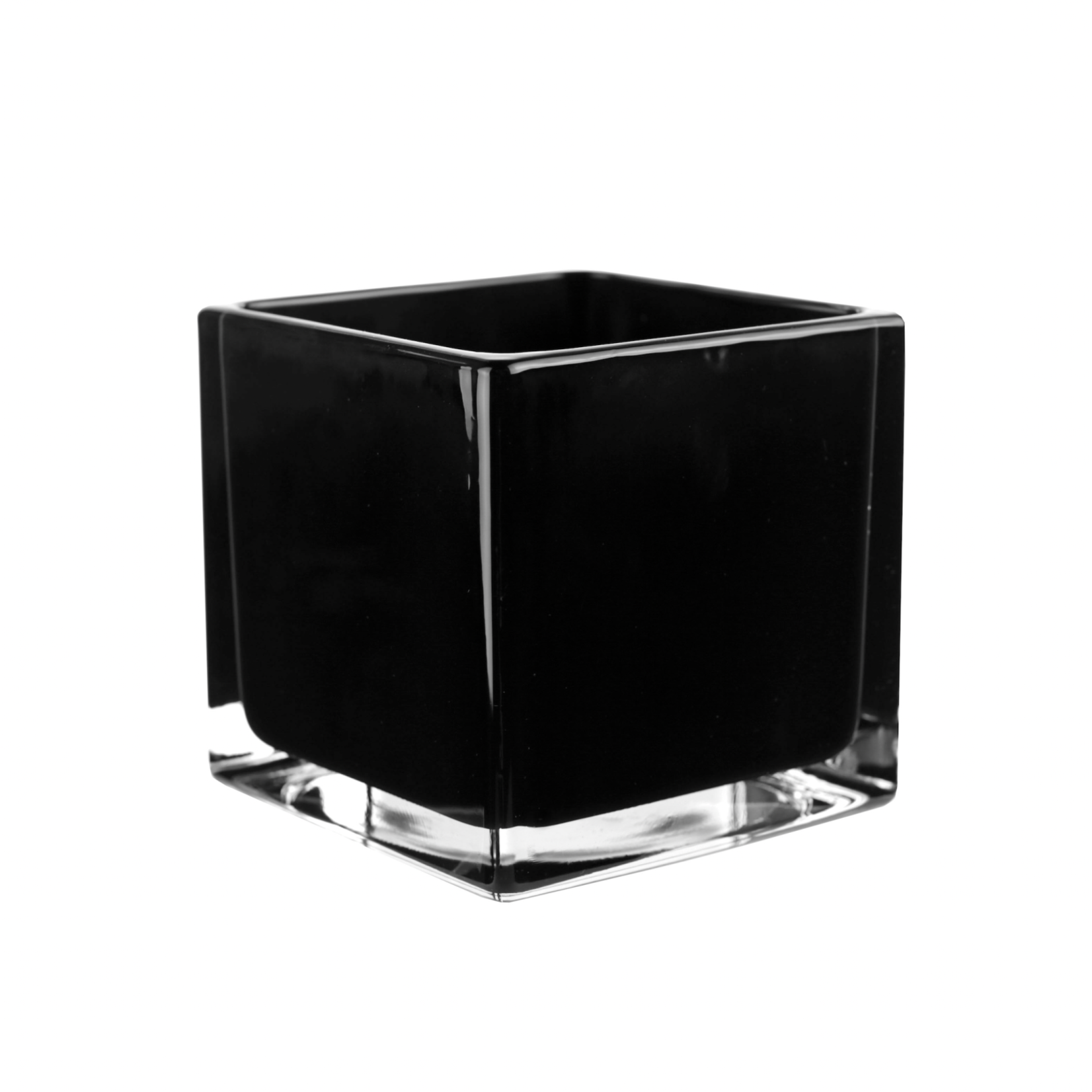 5"H X 5" X 5" BLACK GLASS SQUARE VASE CUBE, CAN ALSO BE USED AS A VOTIVE
