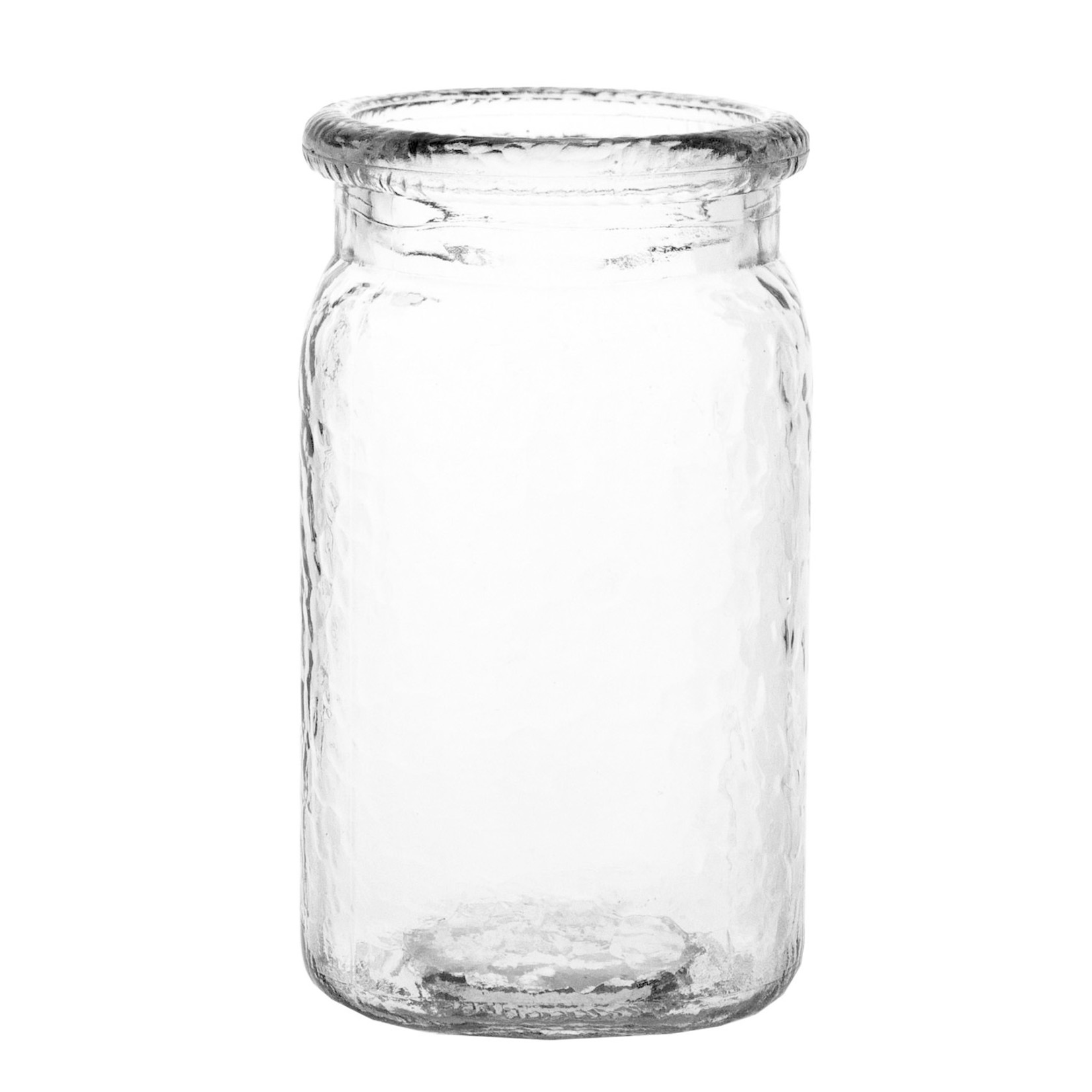 6.5” X 3.75"  HAMMERED JAR CLEAR CRYSTAL GLASS