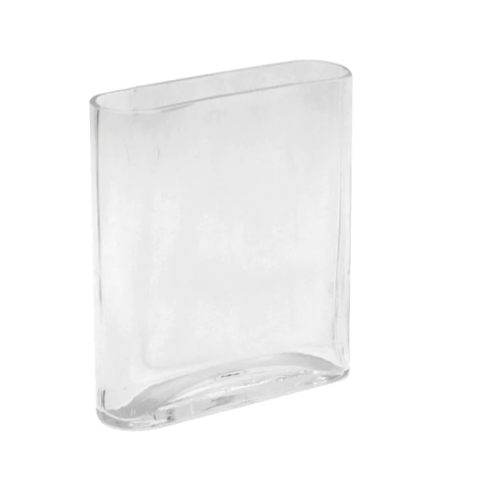 8"H X 7"L X 2" CLEAR NARROW POCKET VASE WITH OVAL CORNERS