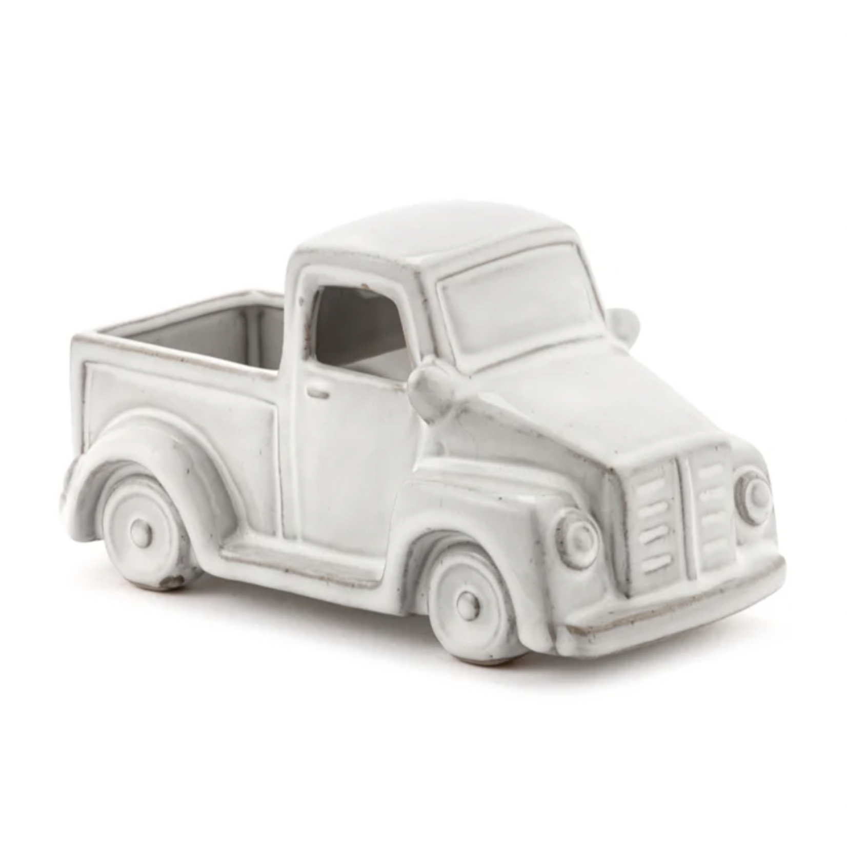 4.25"H X 7.25" CERAMIC WHITE ANTIQUE TRUCK PLANTER