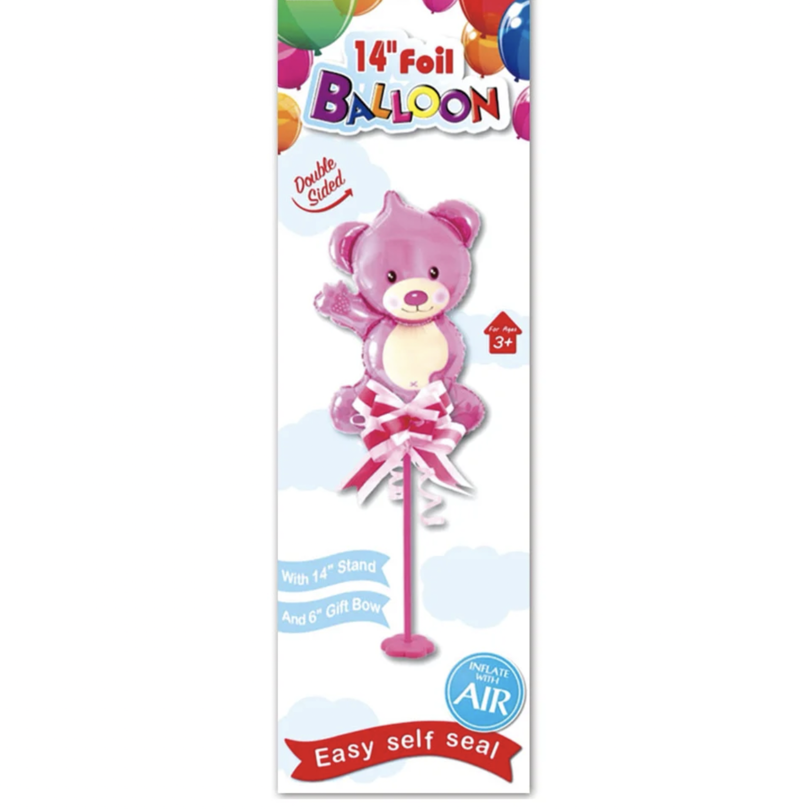 14'' FOIL BALLOON PINK BEAR ON STAND
