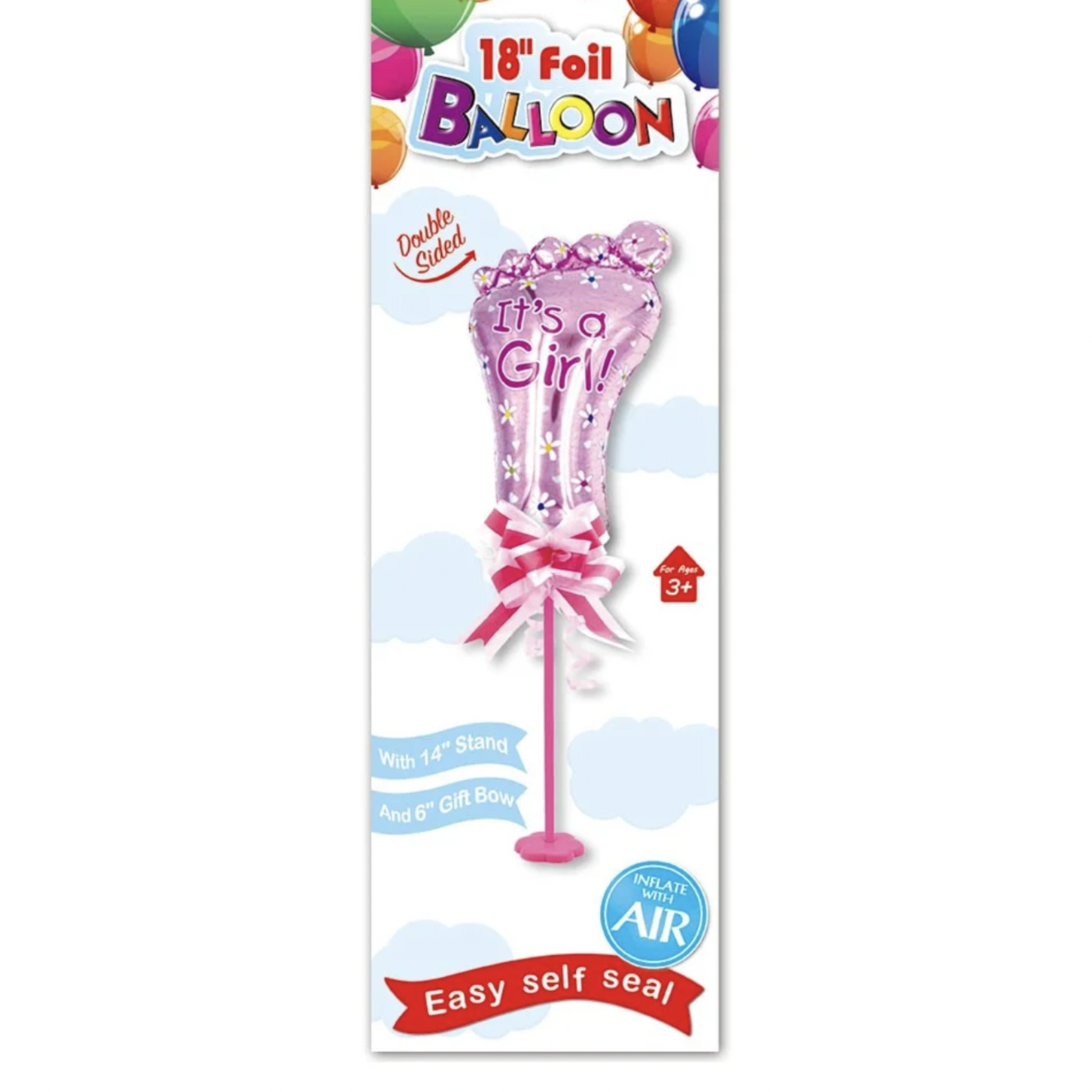14'' FOIL BALLOON, PINK BABY FOOT ON STAND